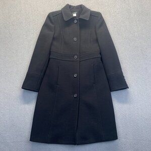 J. Crew Classic Lady Day Coat Size P2 Black Italian Double Cloth Wool Petite